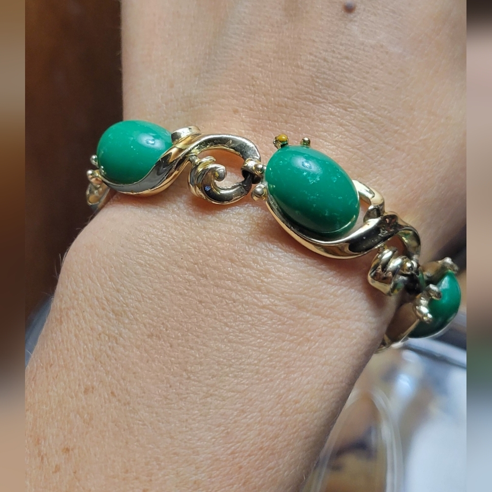 Vintage Green Lucite?  And gold tone bracelet